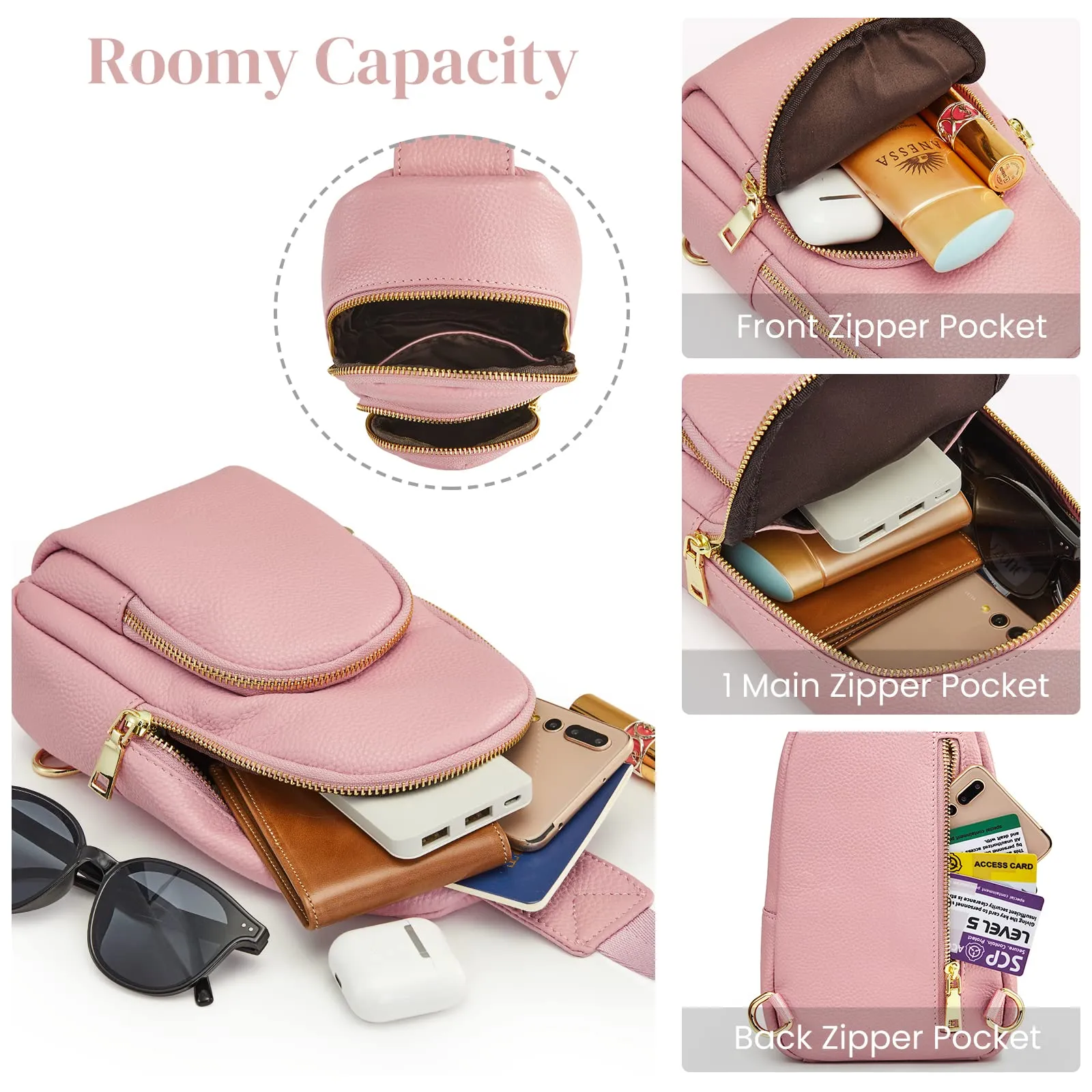 RFID Blocking Leather Sling Chest Bags Gifts For Women