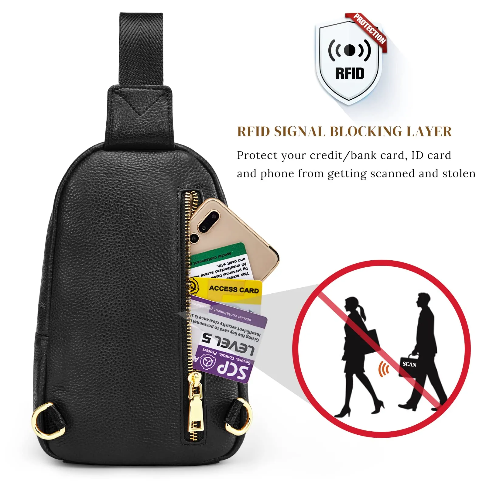 RFID Blocking Leather Sling Chest Bags Gifts For Women