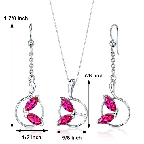 Ruby Pendant Earrings Set Sterling Silver 4.50 Carats