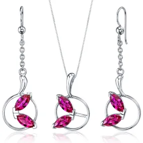 Ruby Pendant Earrings Set Sterling Silver 4.50 Carats