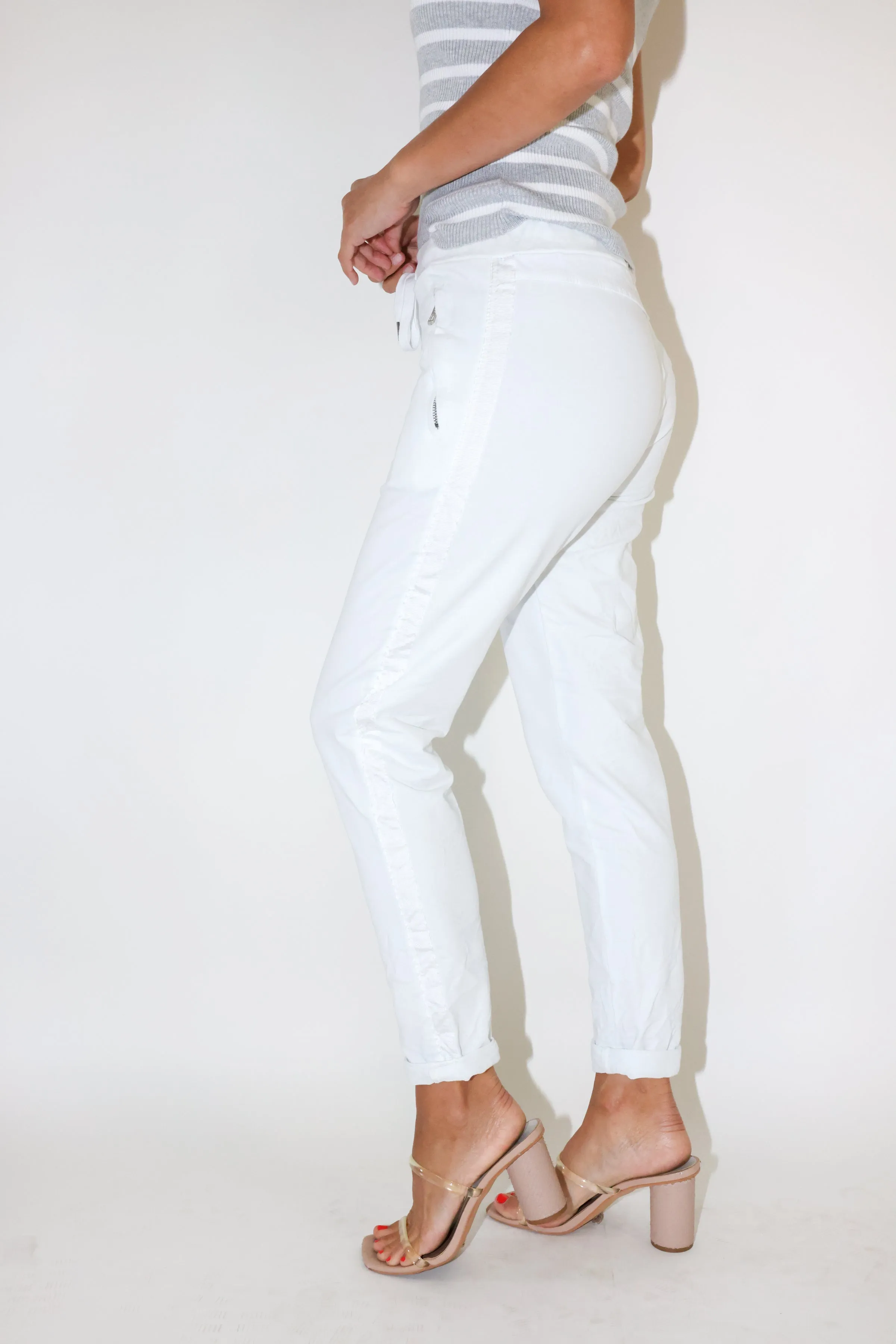 Shiny Ribbon Side Stripe Crinkle Jogger