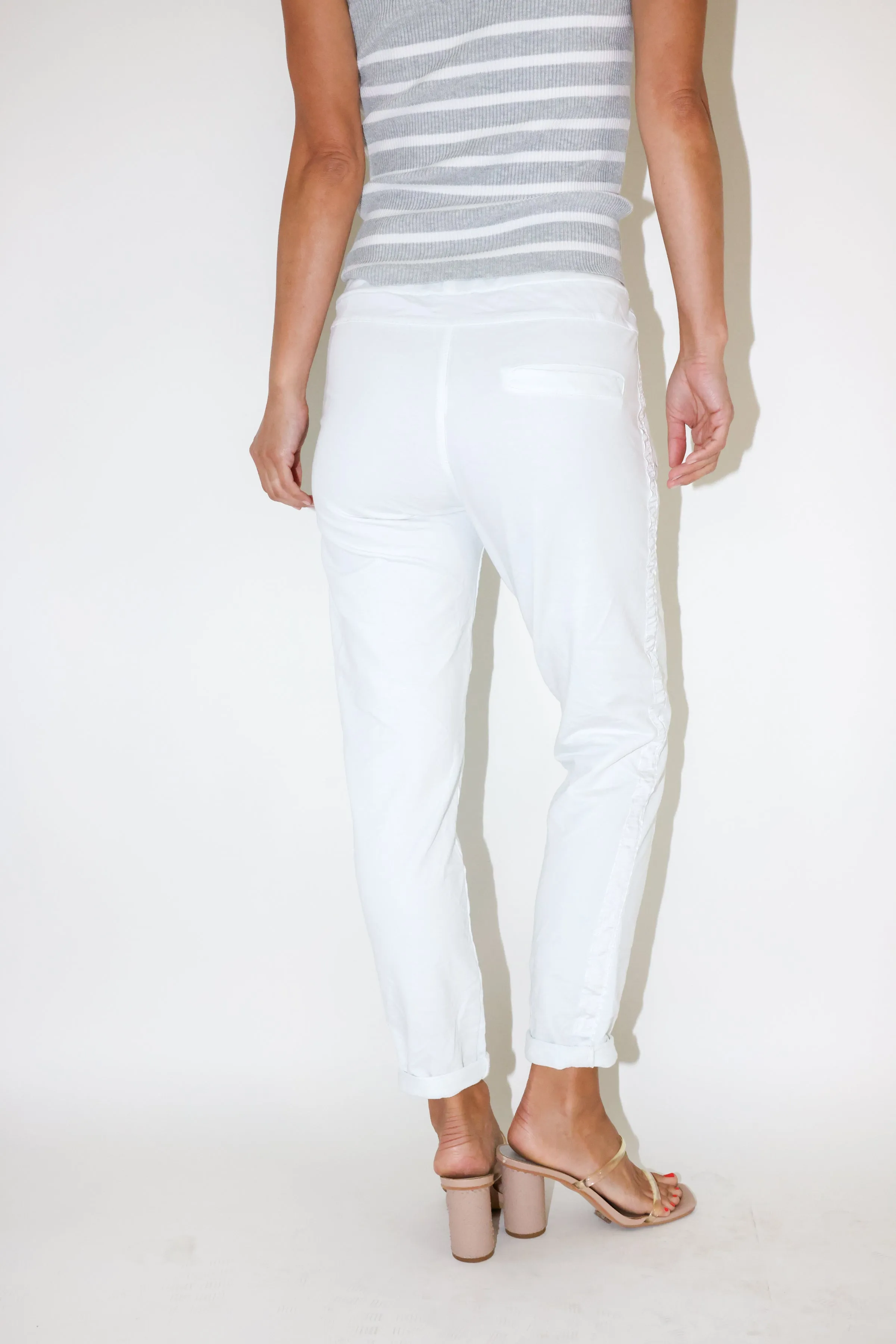 Shiny Ribbon Side Stripe Crinkle Jogger