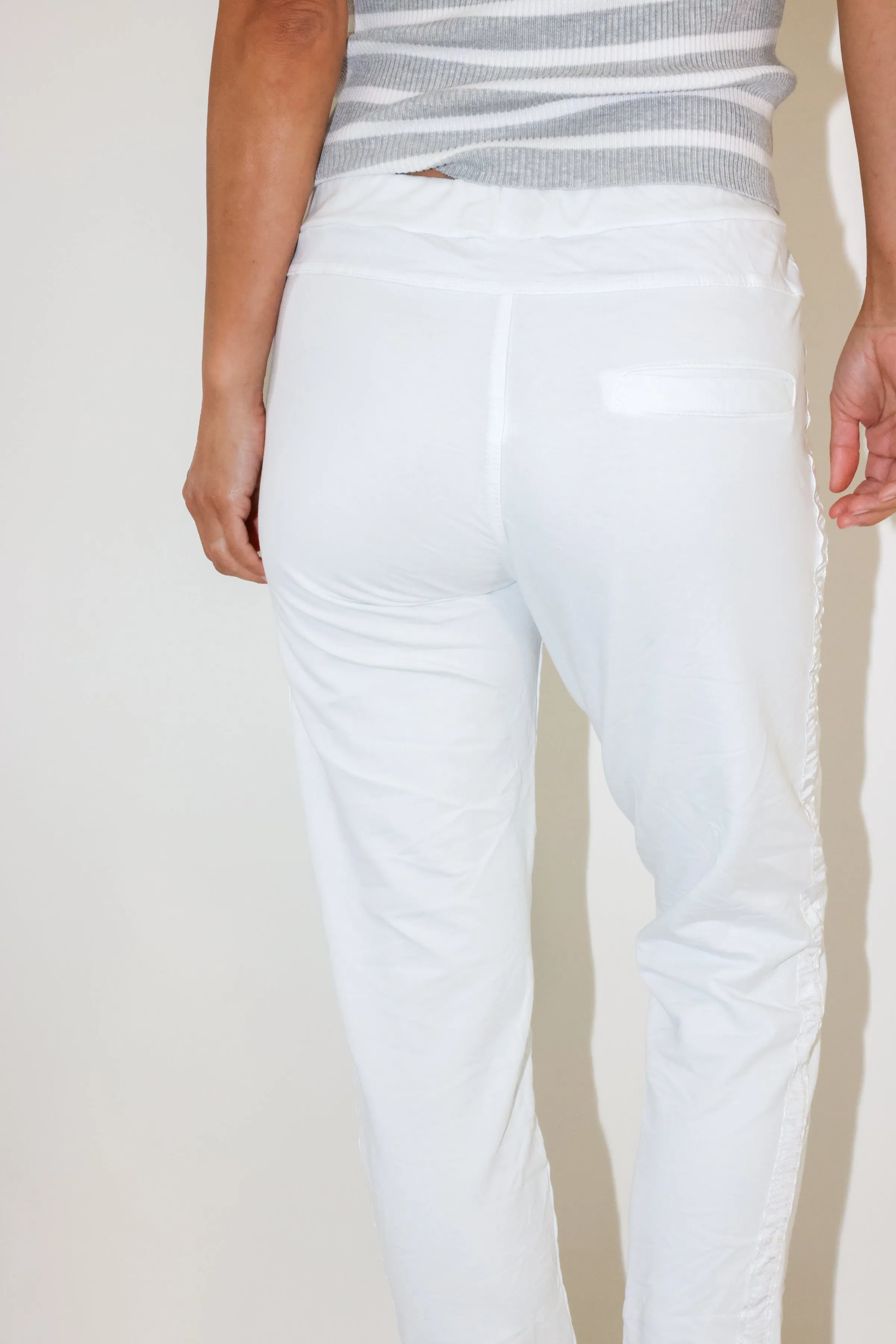 Shiny Ribbon Side Stripe Crinkle Jogger