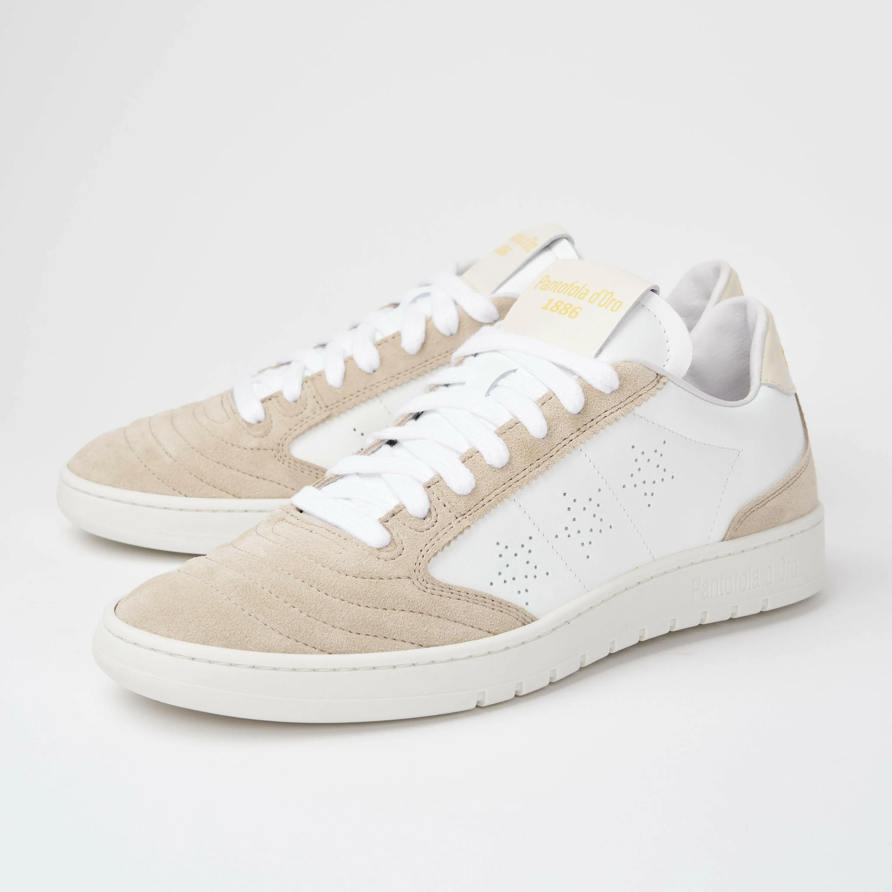 Sneakers uomo Wembley in pelle bianca e camoscio beige