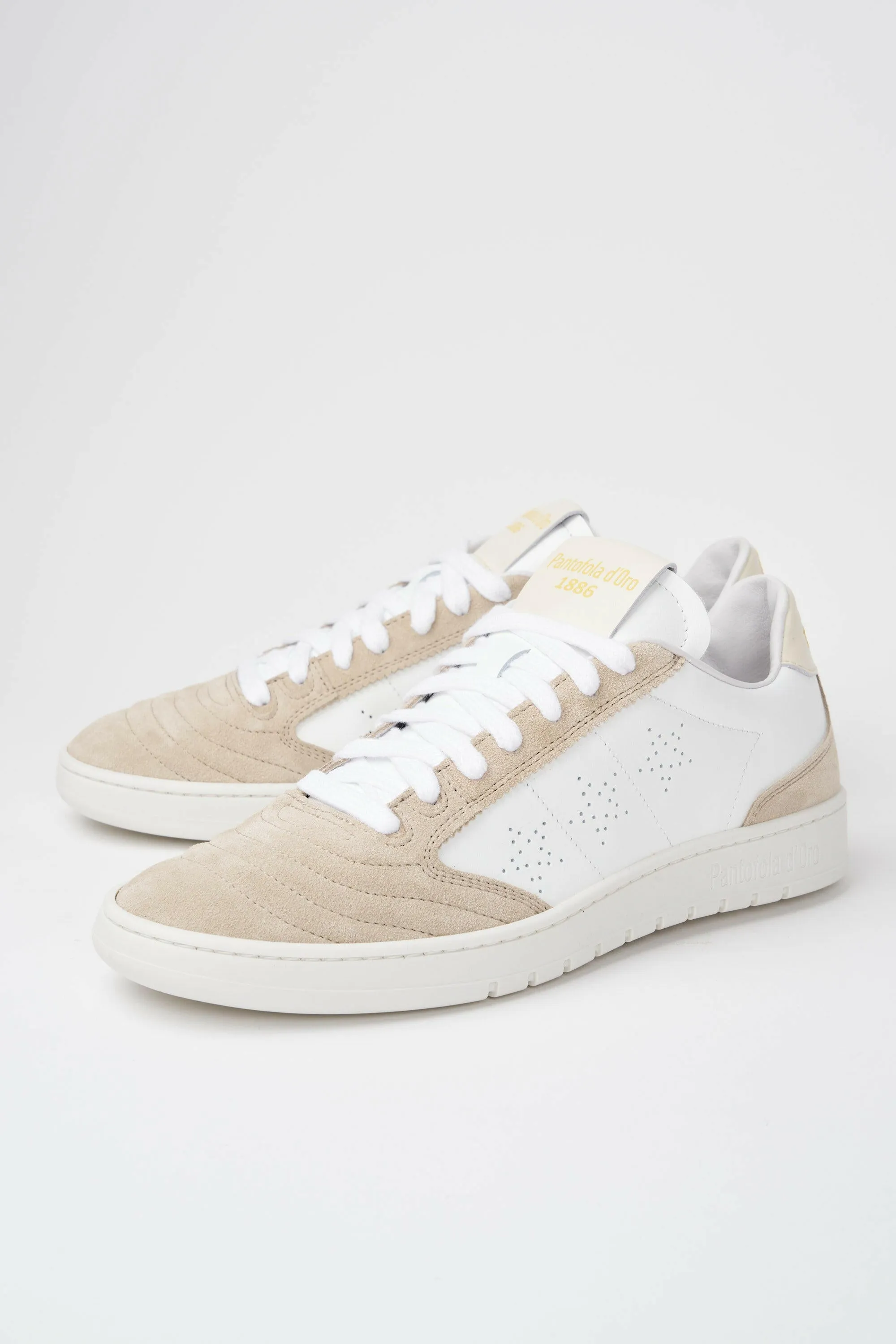 Sneakers uomo Wembley in pelle bianca e camoscio beige