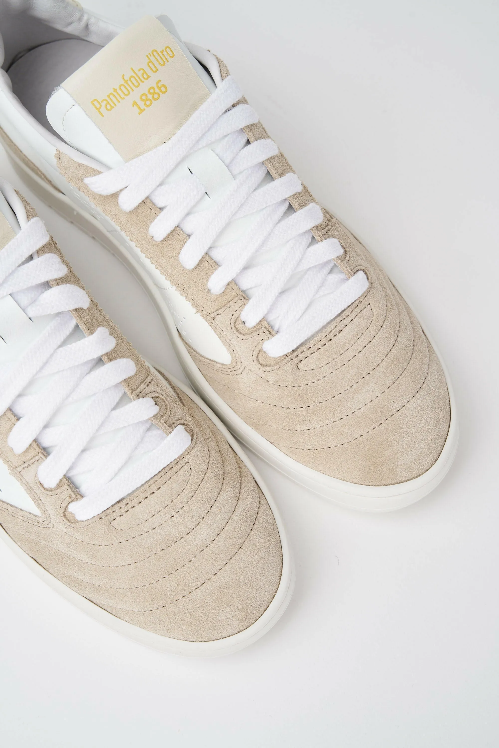 Sneakers uomo Wembley in pelle bianca e camoscio beige