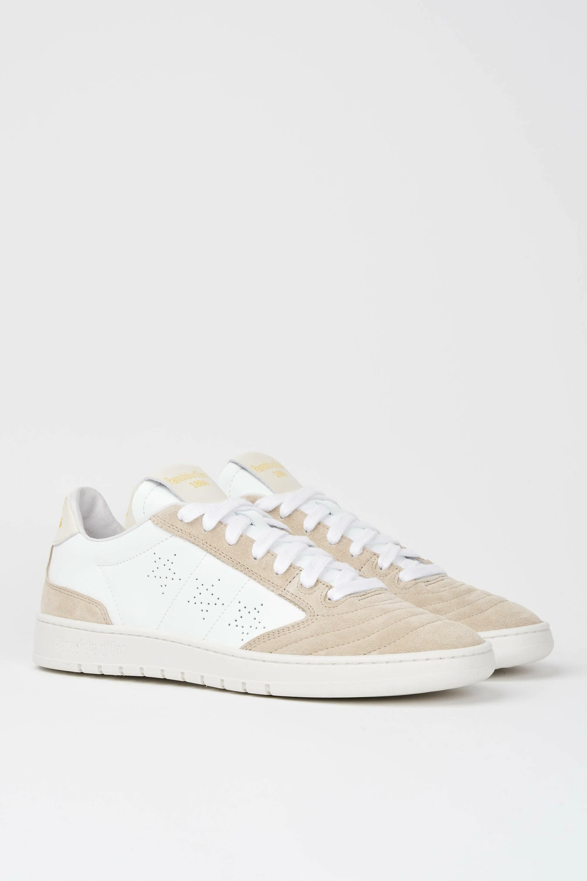 Sneakers uomo Wembley in pelle bianca e camoscio beige