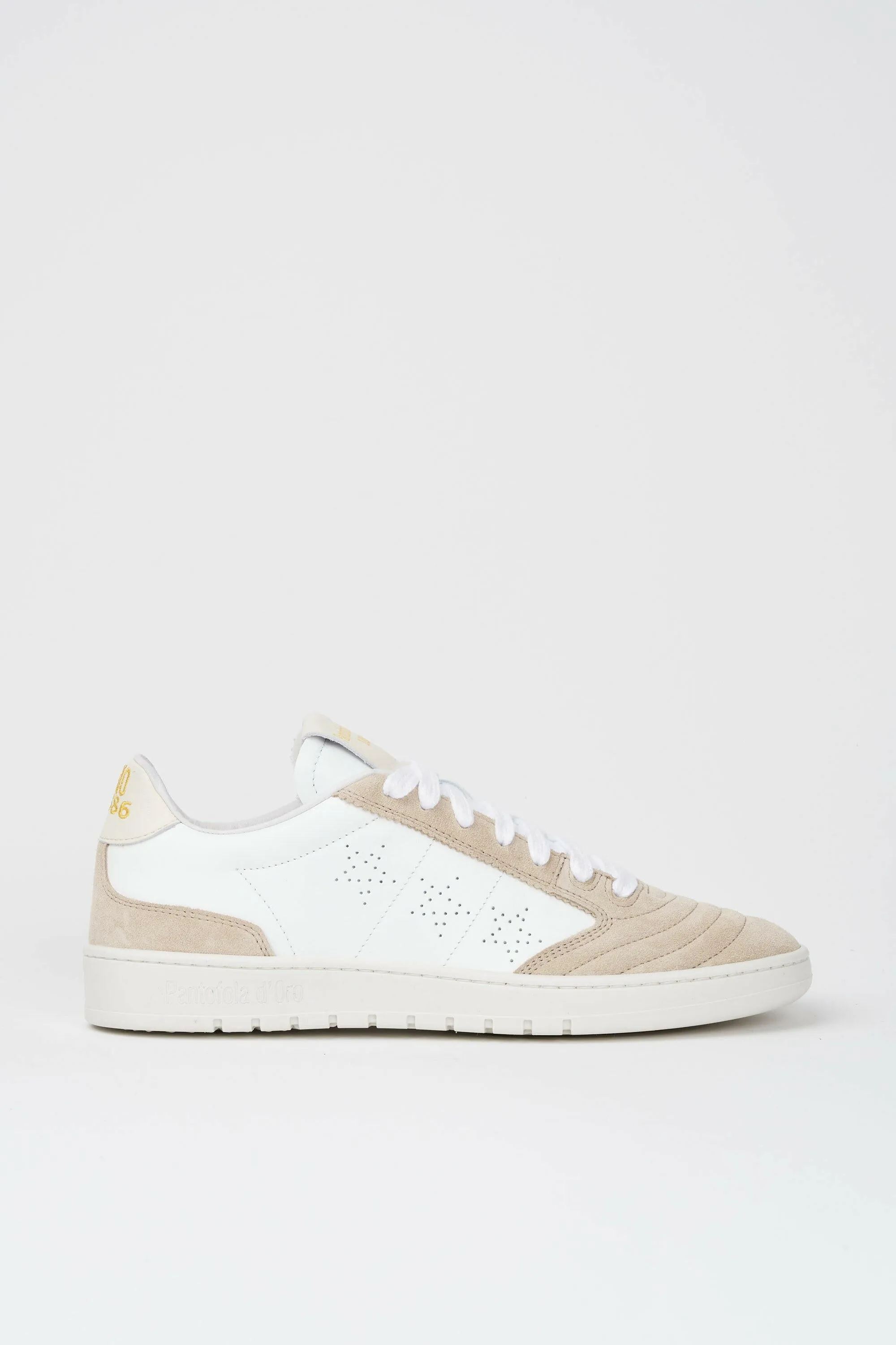 Sneakers uomo Wembley in pelle bianca e camoscio beige