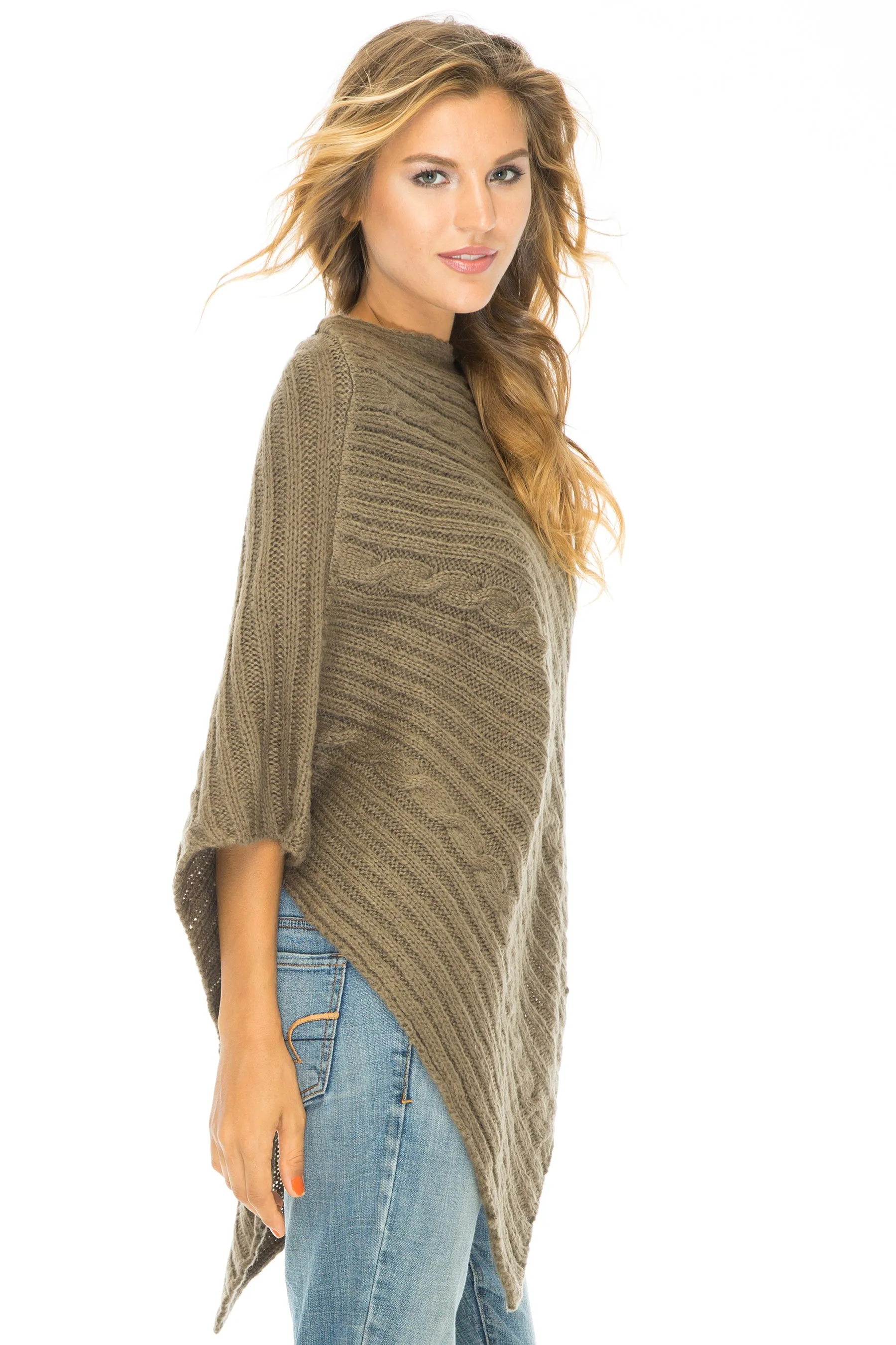 Soft Cable Knit Poncho Sweater