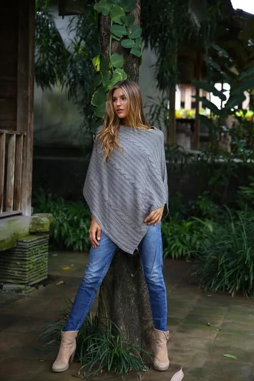 Soft Cable Knit Poncho Sweater