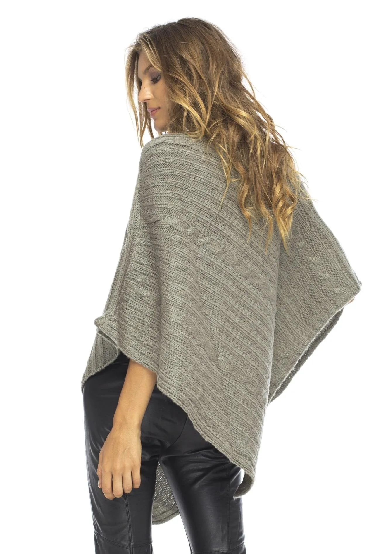 Soft Cable Knit Poncho Sweater