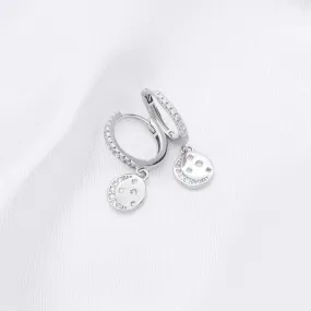 Sterling Silver Huggie Hoop Earrings with Circle Charm - Silver