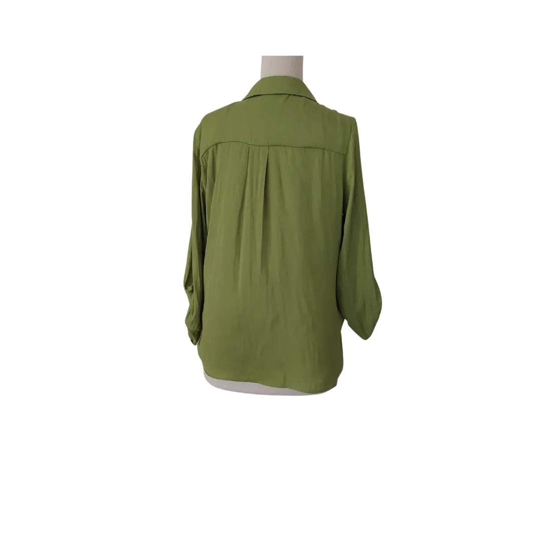 Stradivarious Parrot Green Collared Top | Pre Loved |