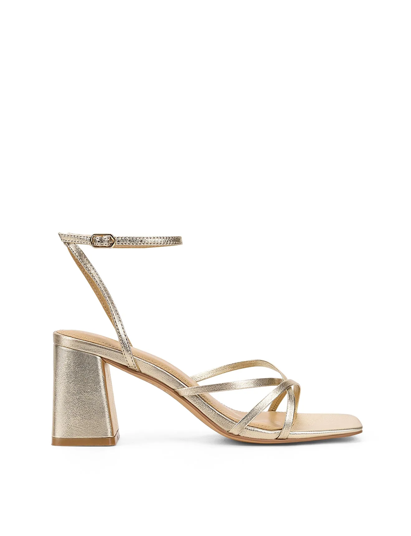 Straus Block Heel Sandals - Gold Metallic Leather