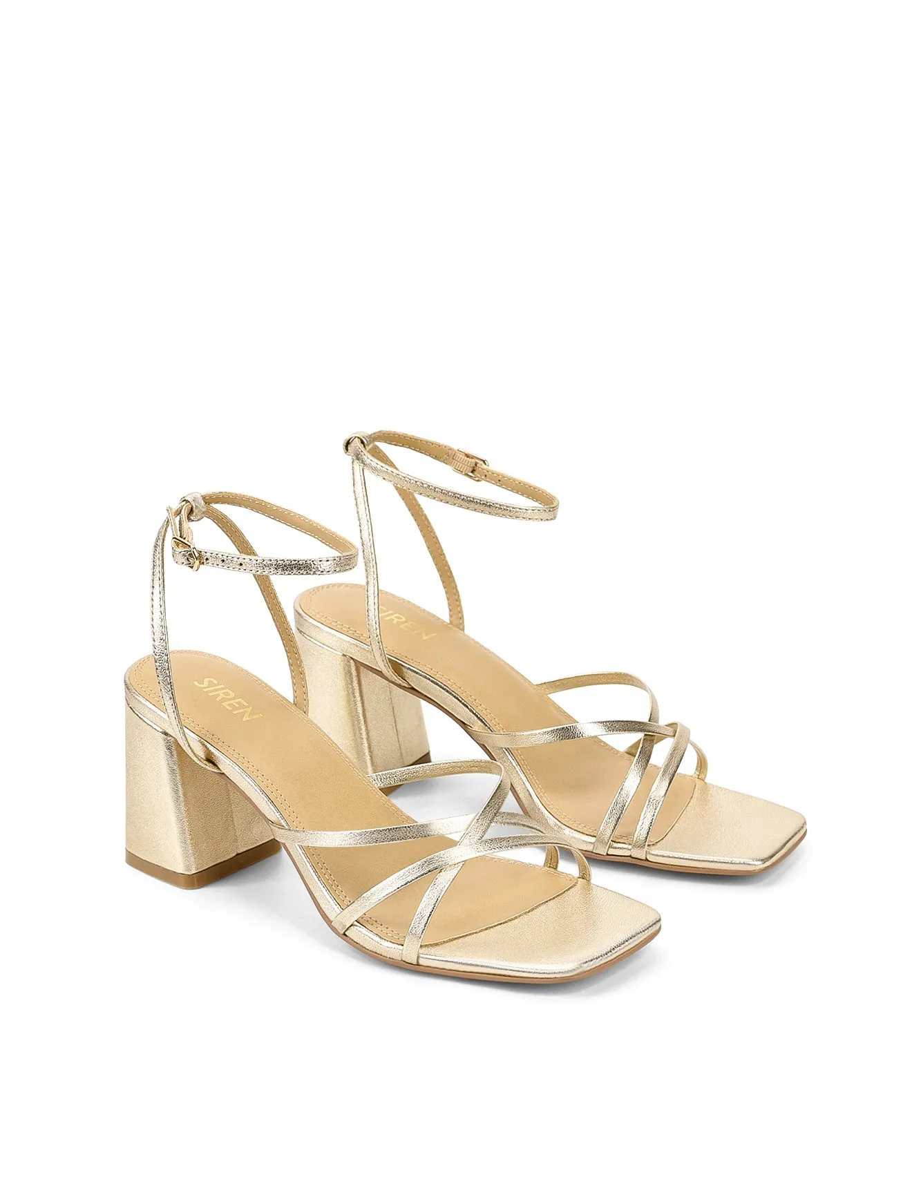 Straus Block Heel Sandals - Gold Metallic Leather