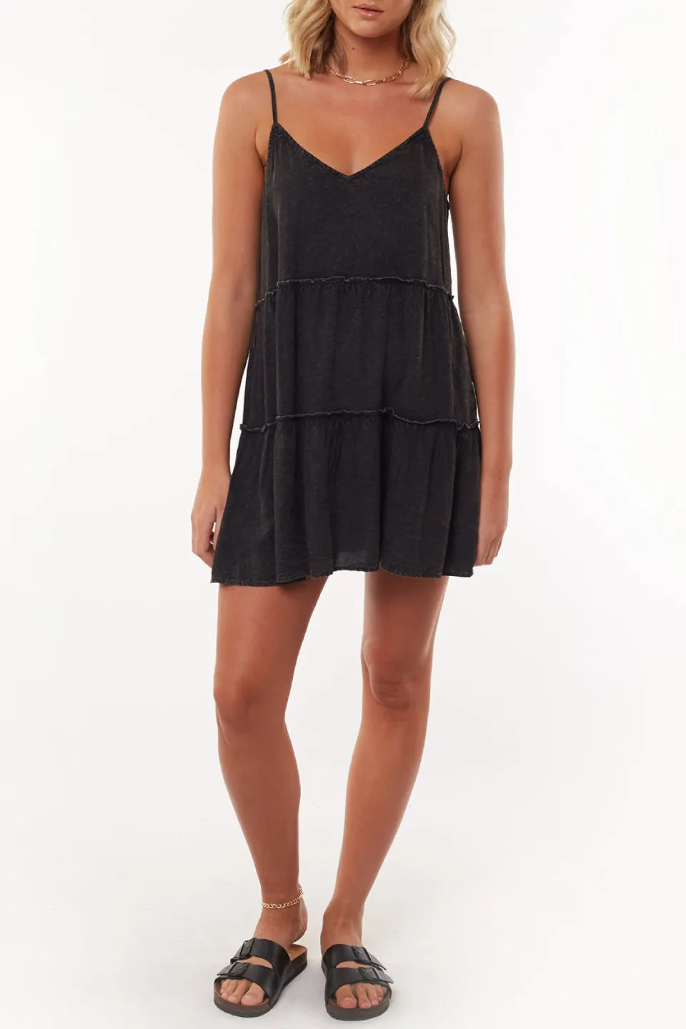 Supple Washed Strappy Black Mini Dress