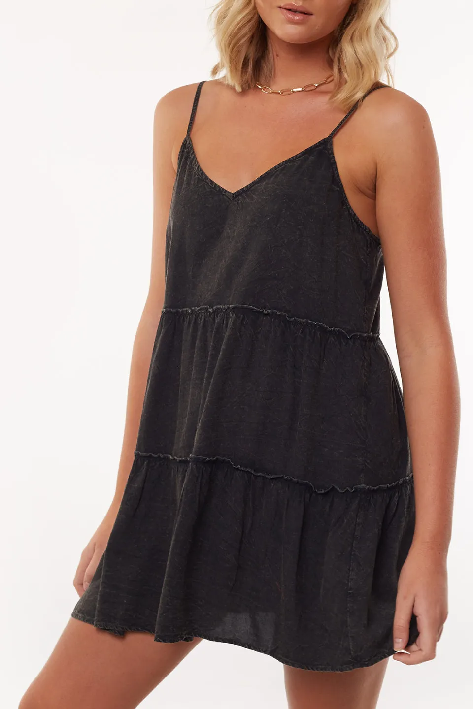 Supple Washed Strappy Black Mini Dress