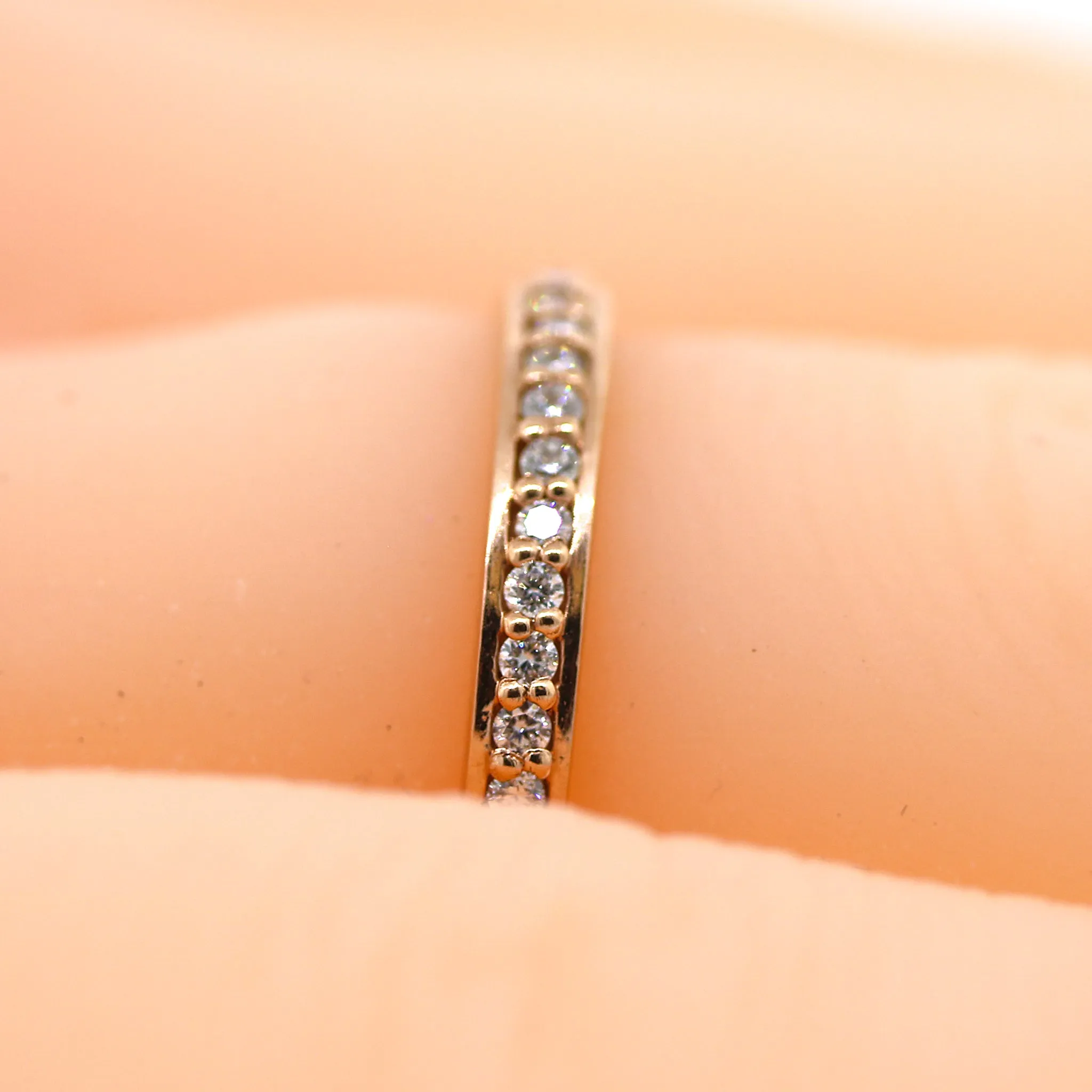 Sweet Reserved Pink Gold Bead Set Diamond Wedding Band