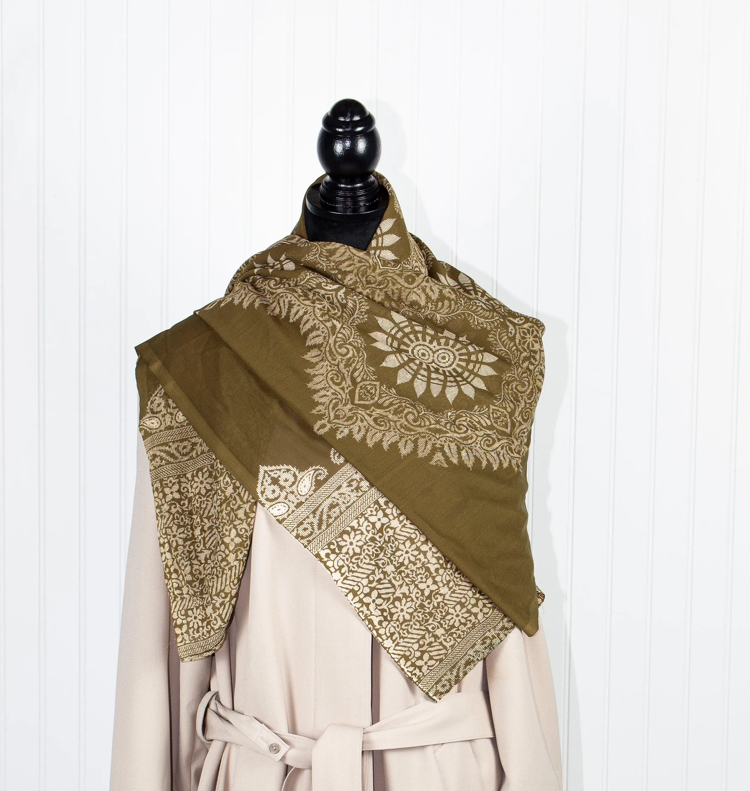 Taupe w/ Beige Print Shawl