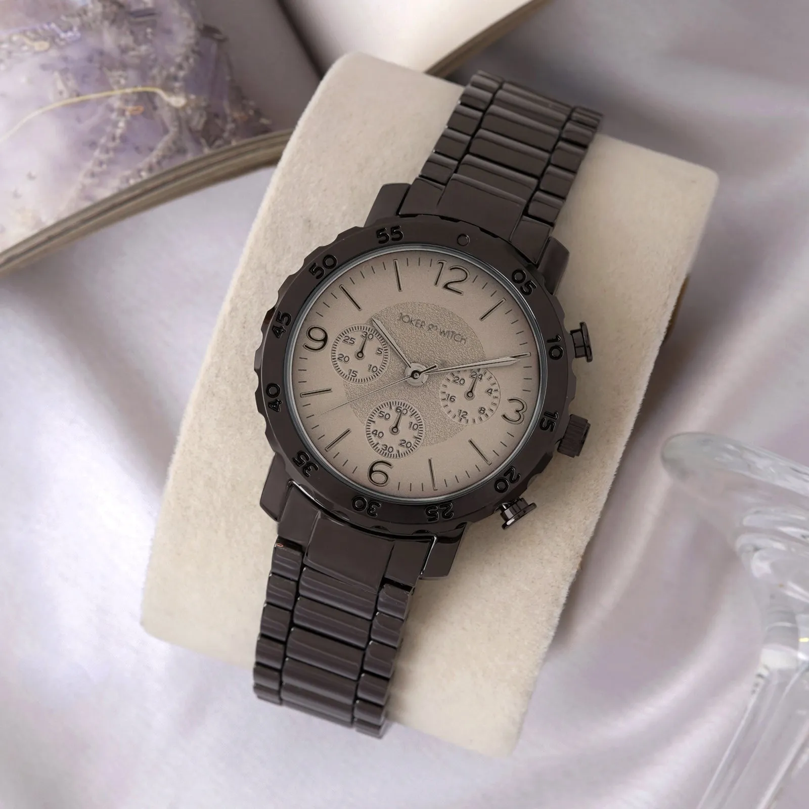 Taye Taupe Dial Gunmetal Metallic Strap Watch