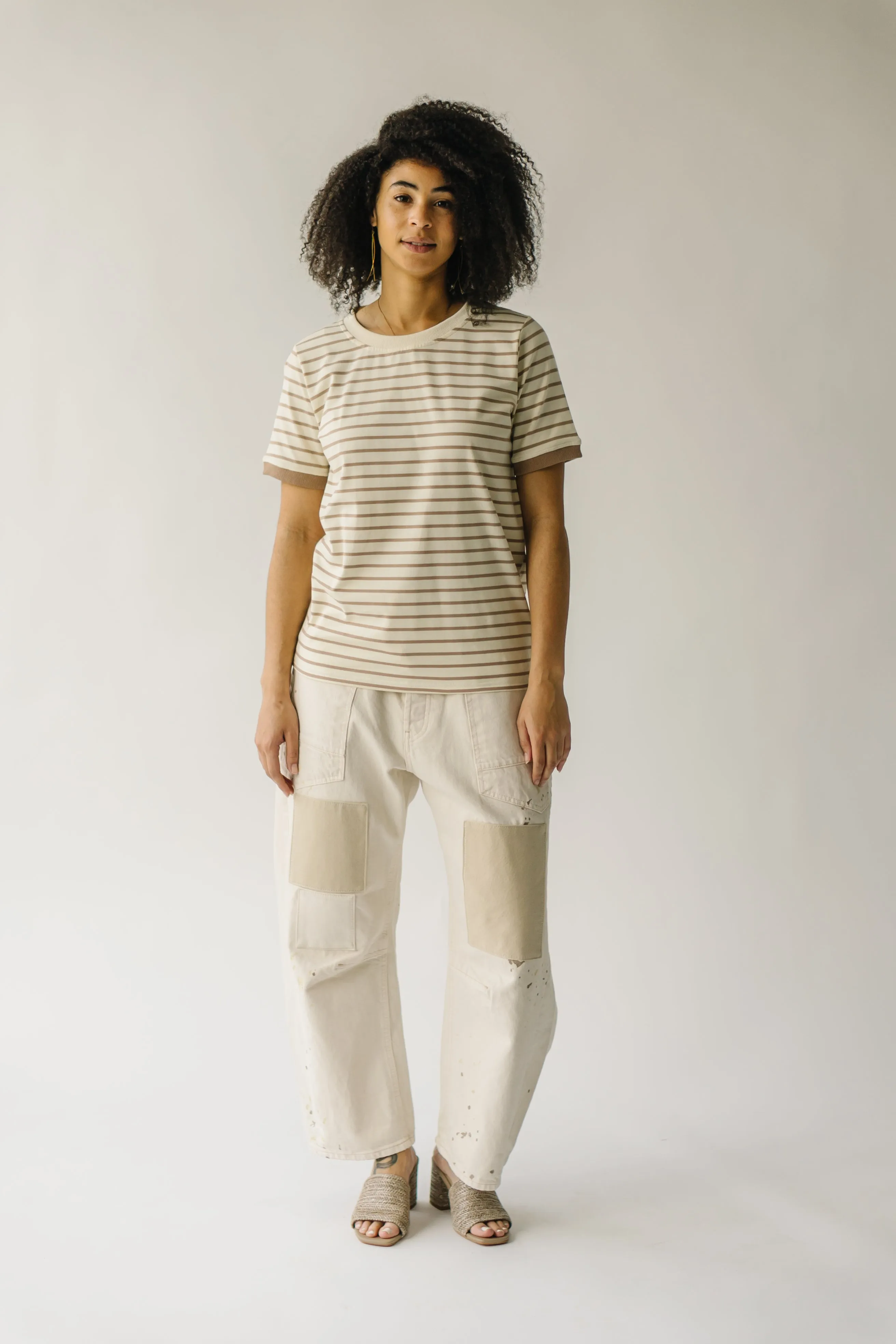 The Barnaby Striped Knit Tee in Ivory   Taupe