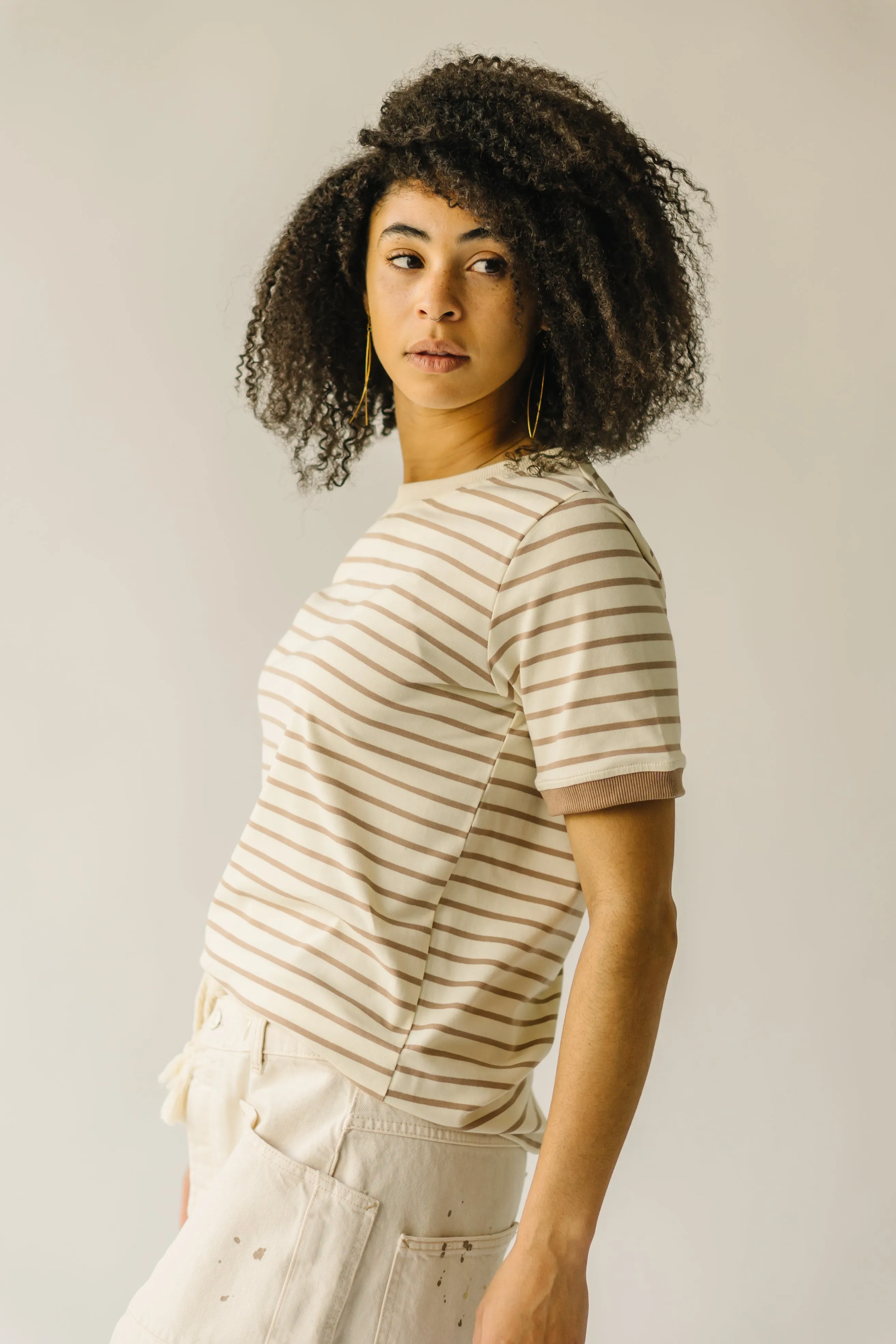 The Barnaby Striped Knit Tee in Ivory   Taupe