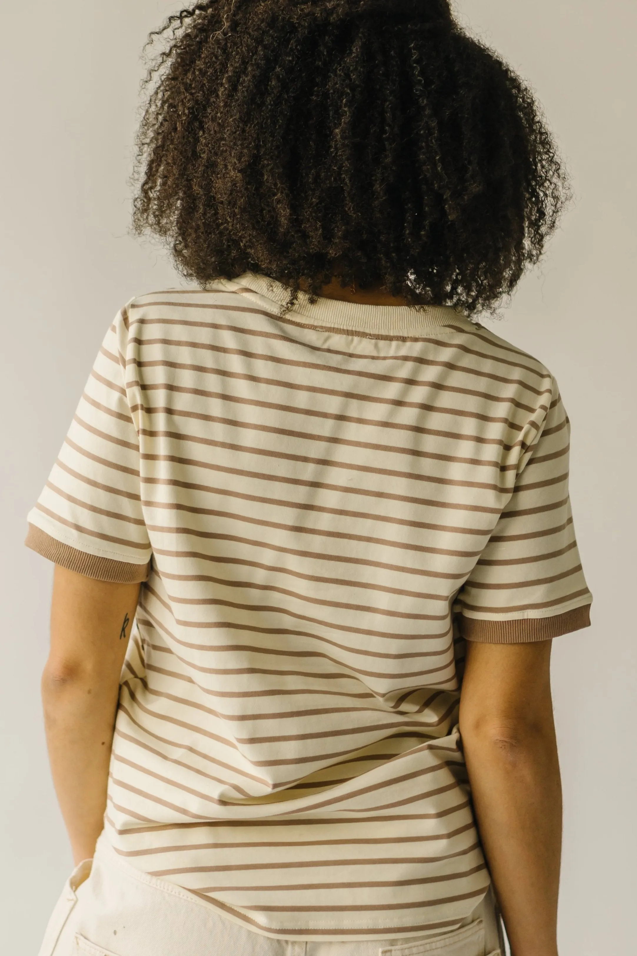 The Barnaby Striped Knit Tee in Ivory   Taupe