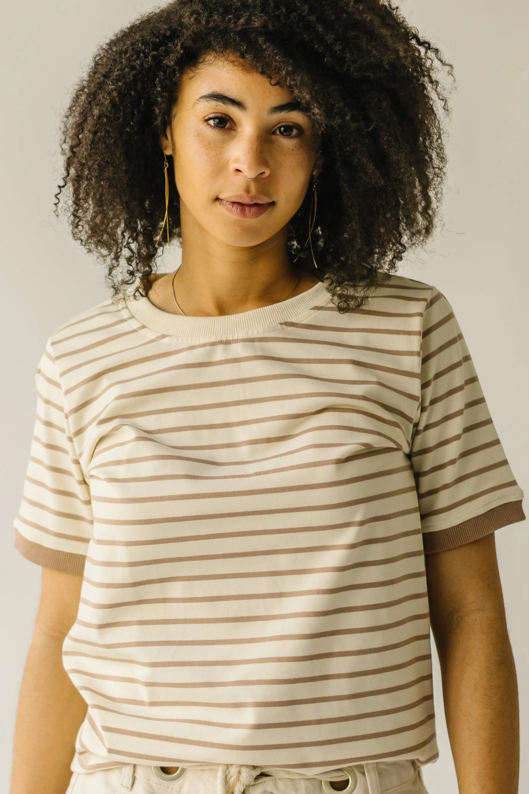 The Barnaby Striped Knit Tee in Ivory   Taupe