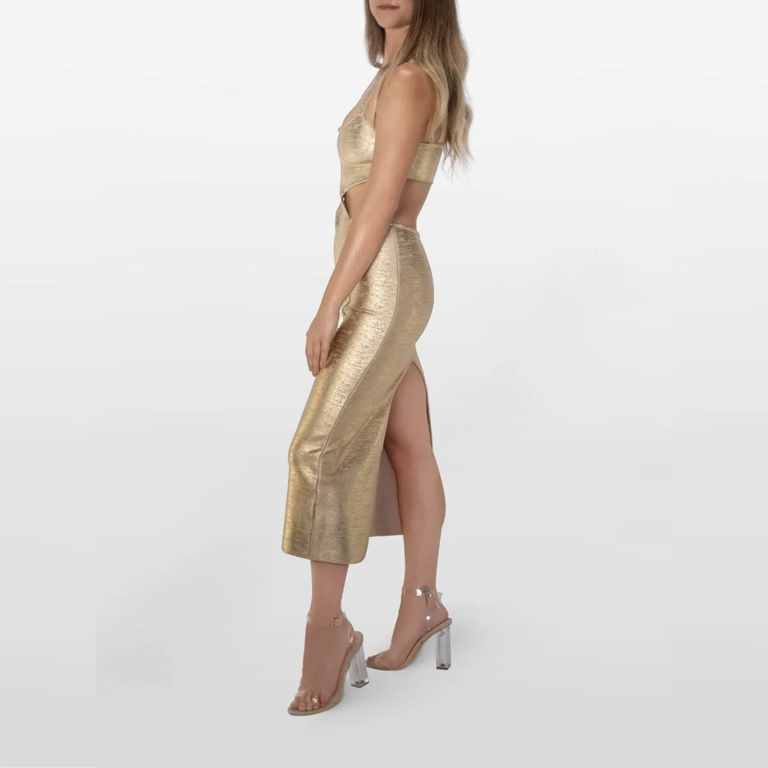 Theia Gold Cutout Bodycon Dress