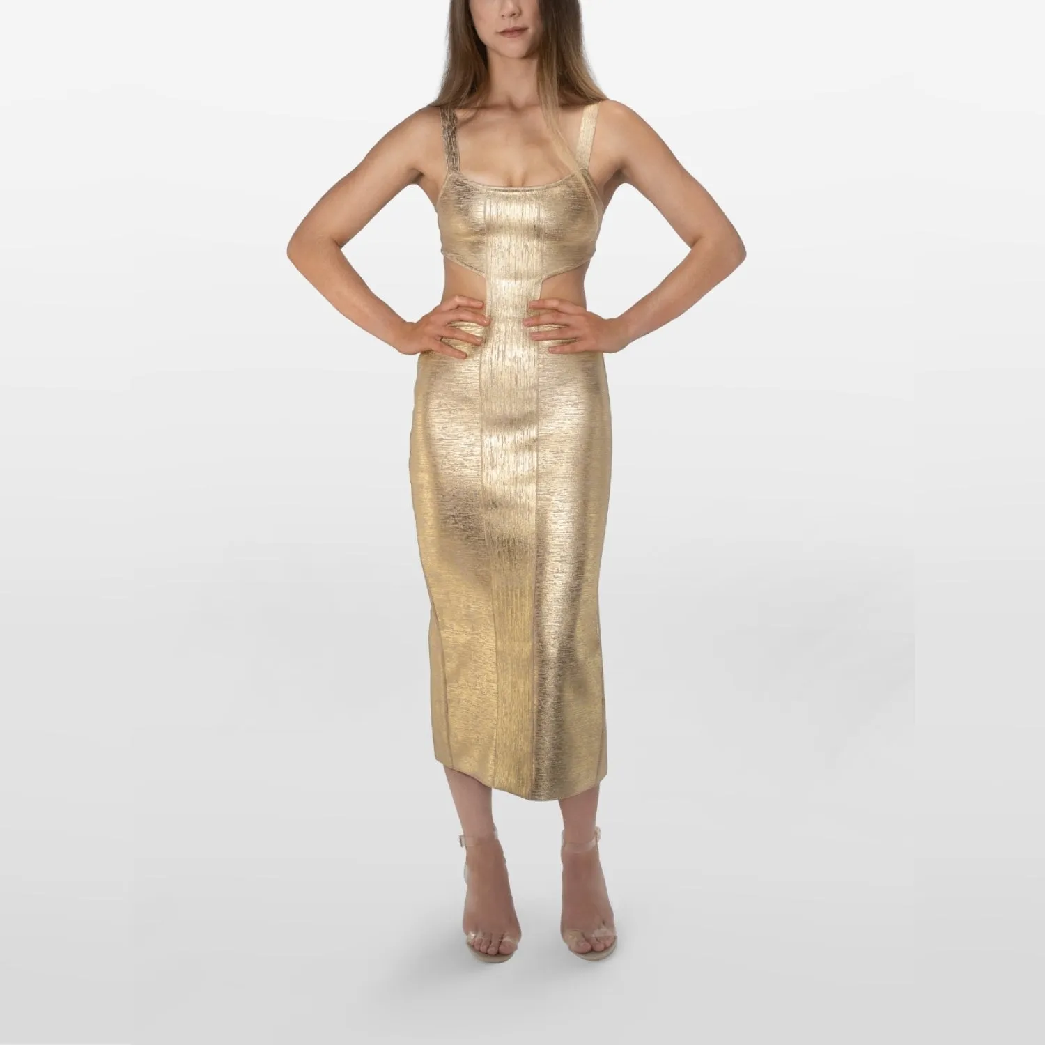 Theia Gold Cutout Bodycon Dress