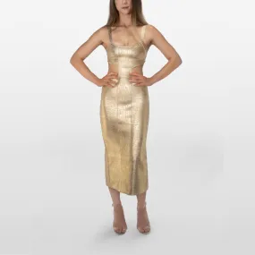 Theia Gold Cutout Bodycon Dress