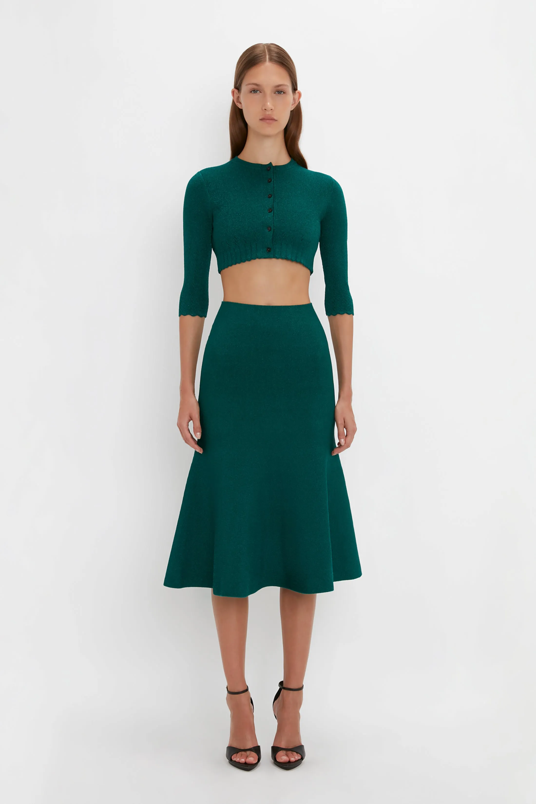 VB Body Cropped Cardi In Lurex Green