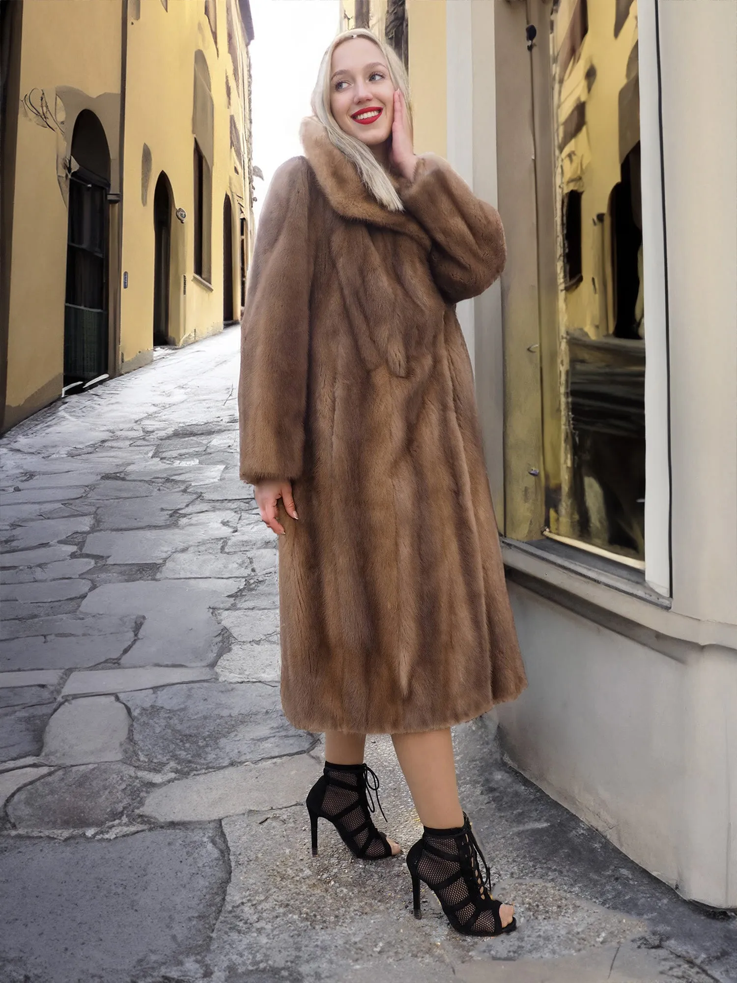 Vintage Pastel Canadian Brown Mink Fur Coat L/XL