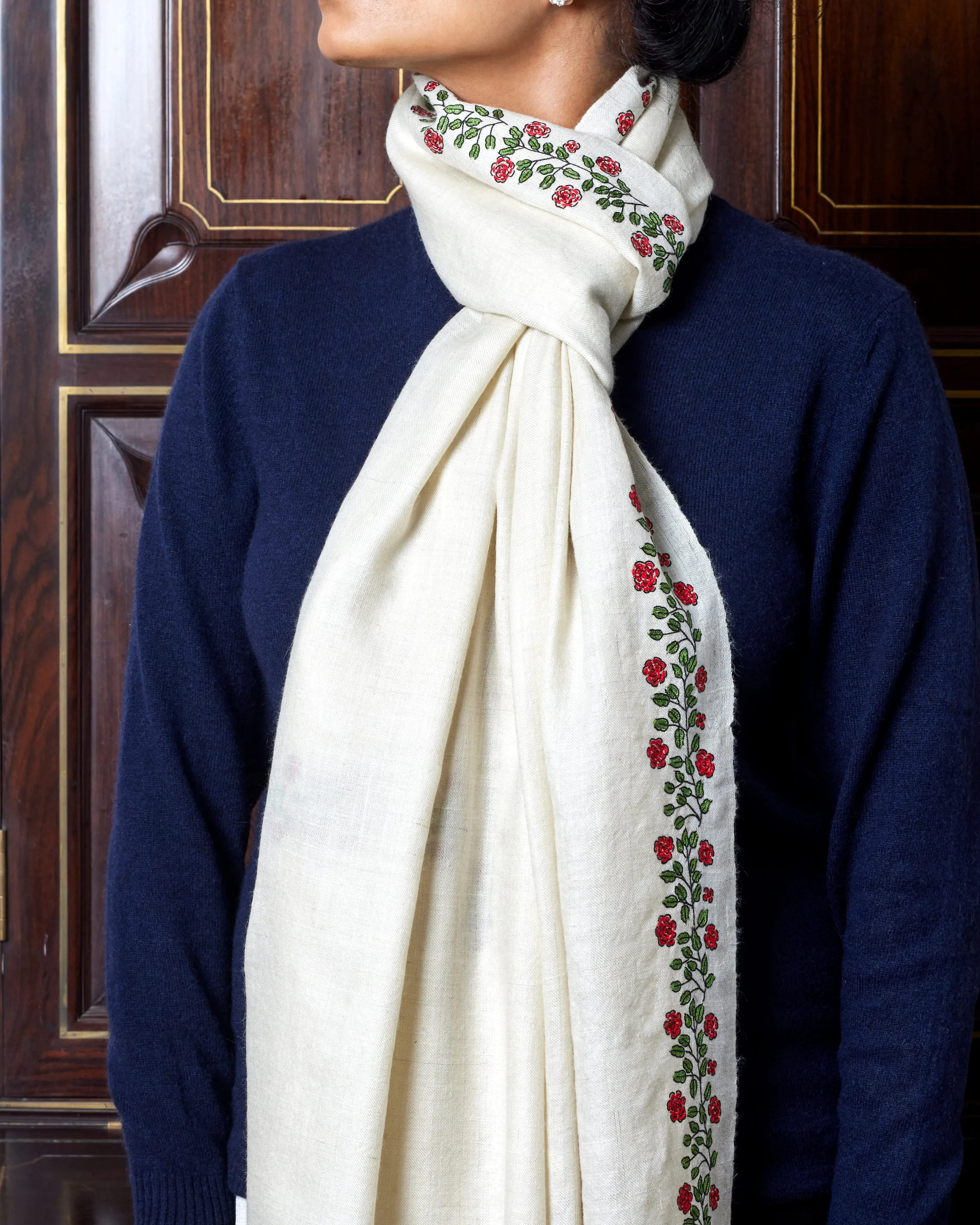 Wild Roses Ivory Cashmere Shawl