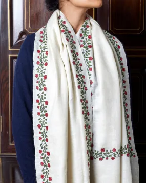 Wild Roses Ivory Cashmere Shawl