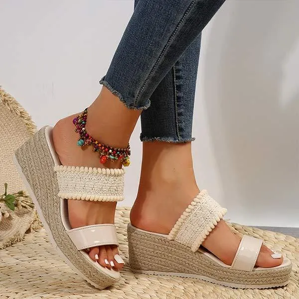 Women's Braided Rope Platform Wedge Sandals with Toe Strap 90911039C