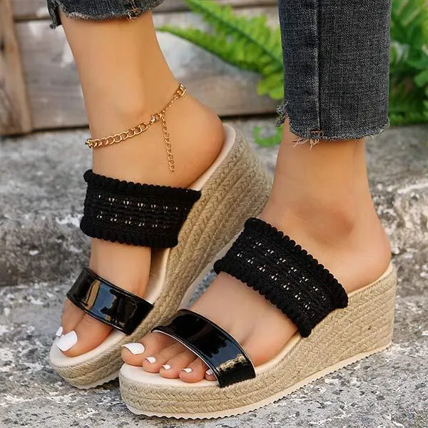 Women's Braided Rope Platform Wedge Sandals with Toe Strap 90911039C