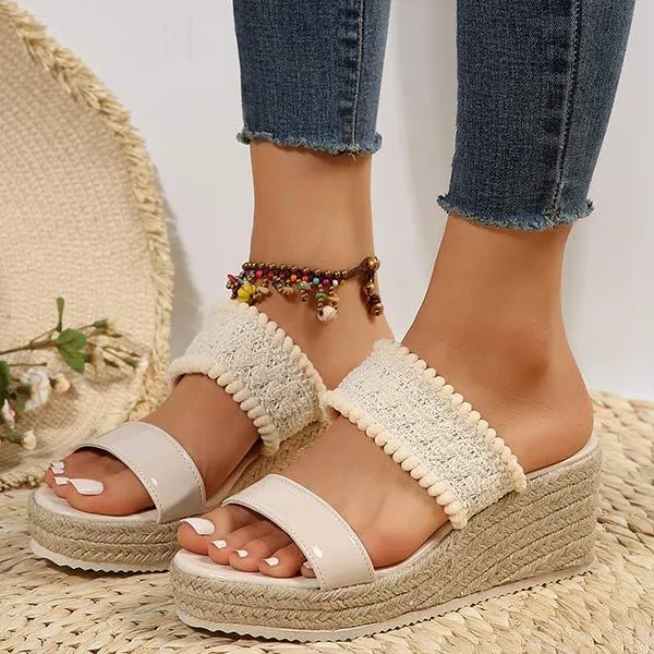 Women's Braided Rope Platform Wedge Sandals with Toe Strap 90911039C