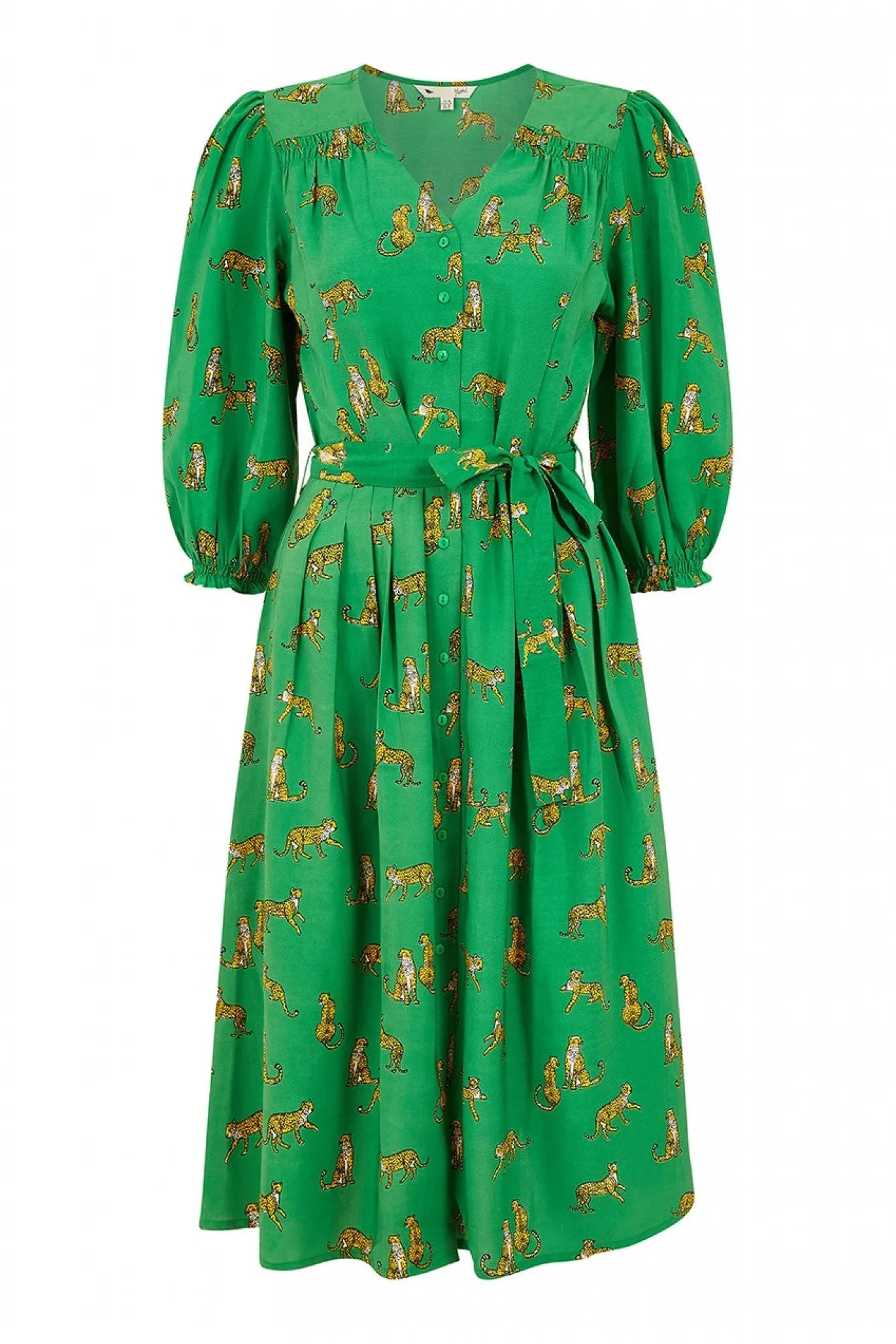 Yumi Green Cheetah Print Midi Shirt Dress