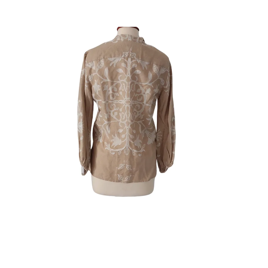 ZARA Beige Printed V-neck Long Sleeve Shirt | Brand new |